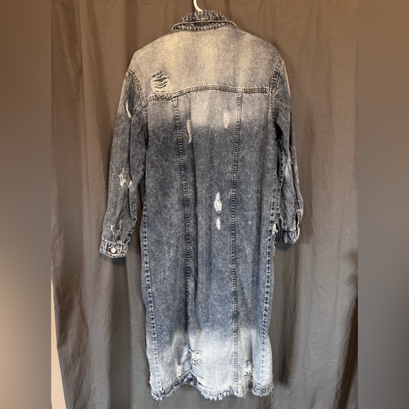 Distressed Denim Long Jacket Dress Duster - Picture 9 of 16